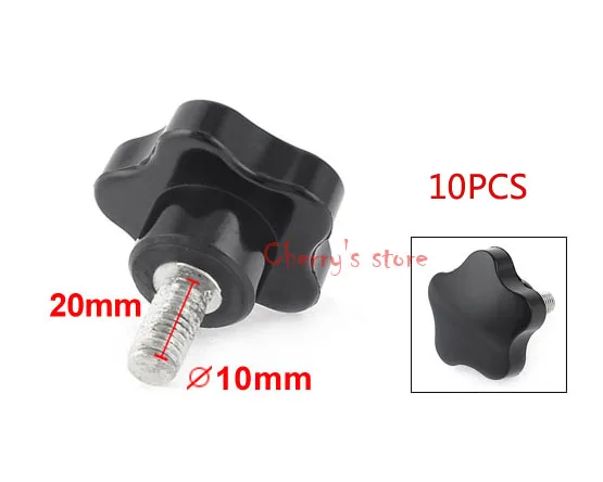 

65mm Height Screw On Type 8mm Thread Dia Clamping Knob Black 10 Pcs