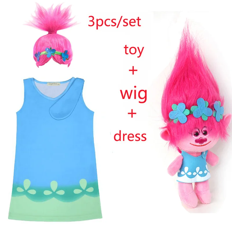 Children trolls Dress toy Costumes Girls Summer dress For Party Kids poppy lace Dresses Princess Dress Vaiana Party Vestido