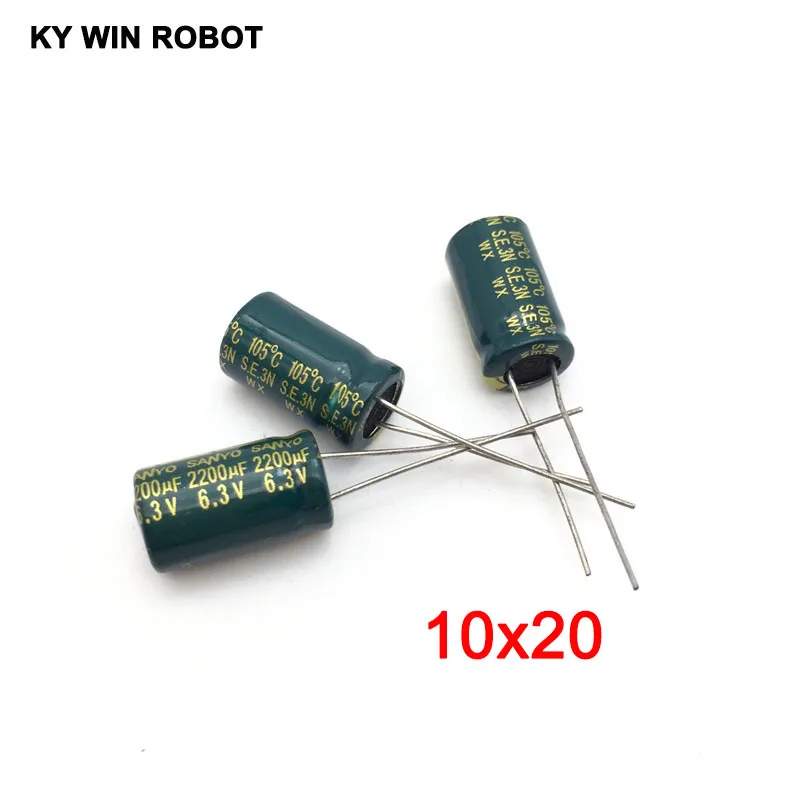 10 szt. Aluminiowy kondensator elektrolityczny 2200 uF 6,3 V 10 * 20 mm frekuensi tinggi Radialny kondensator elektrolityczny