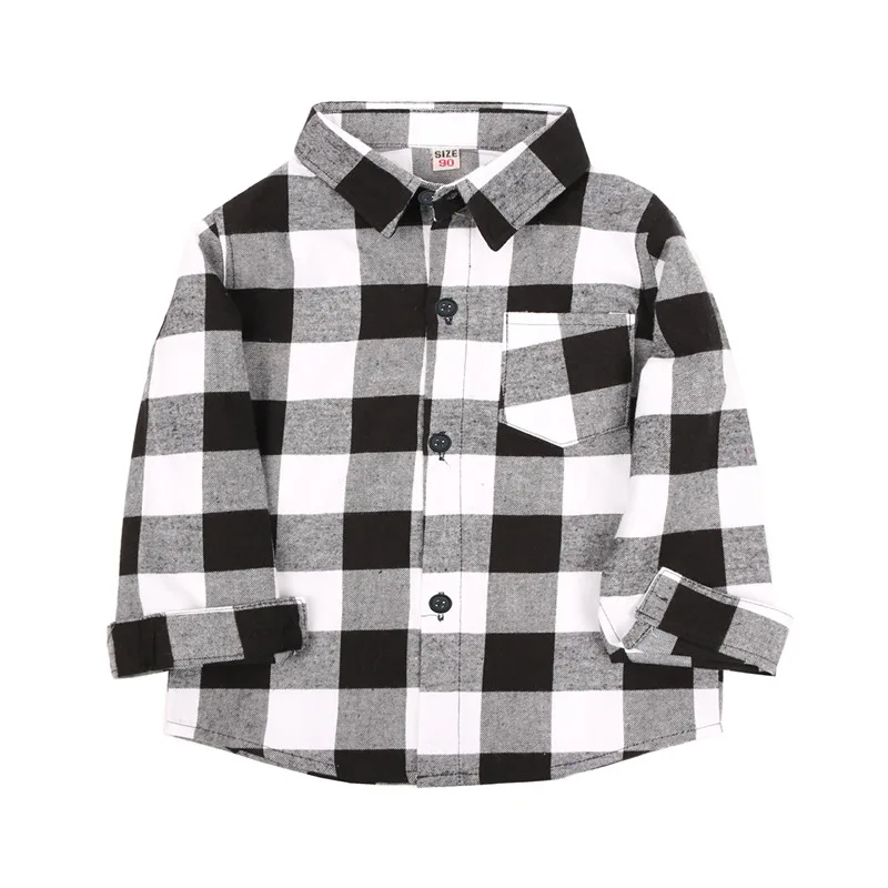 Grey Baby Boys Shirts Plaid Children Clothes Classic Boy Tee Shirt Tops Kids Shirt Cotton Girl Overshirt Blouse Jersey 2-9Year