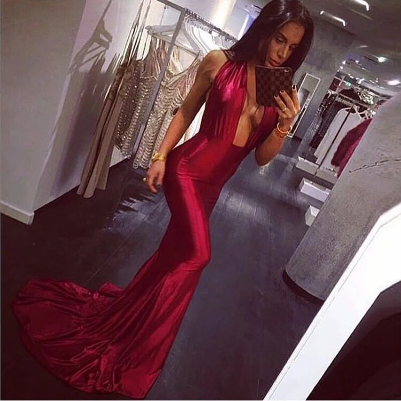 Sexy Mermaid Maxi Dresses DIY Straps Open Back Shiny Green Burgundy Satin Bodycon Backless Party Dress