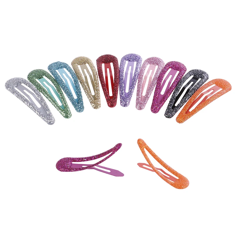 10pcs/lot Fashion Hair Clips Snap Glitter Hairpins Women Hair Barrette Metal Claw Clip Cute Kids Hairgrip Girl Hair Accessories