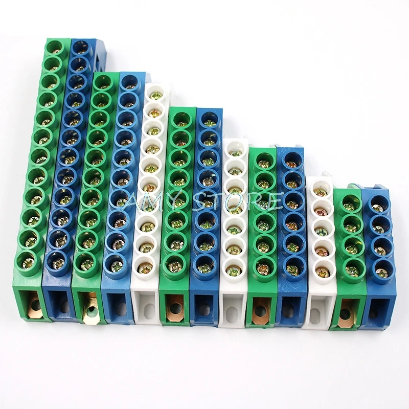 1Pc Green Blue White Screw Terminal Bridge Electrical Distribution Neutral Wiring Block Connector 4 5 6 7 8 10 12 Pins Positions