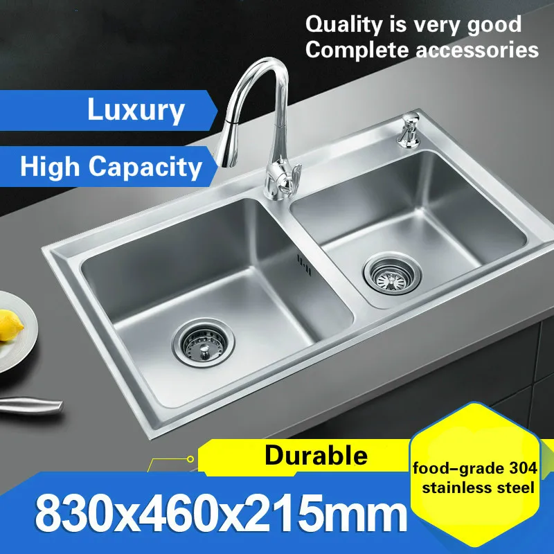 Free shipping Apartment wash vegetables large kitchen double groove sink 304 stainless steel hot sell vogue  830x460 MM