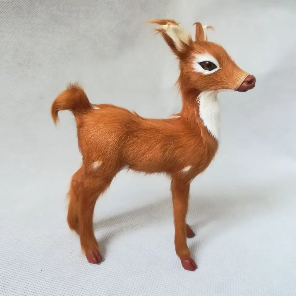 real life toy cute standing sika deer 15x11cm toy model polyethylene&real furs deer model decoration props toy gift d0452