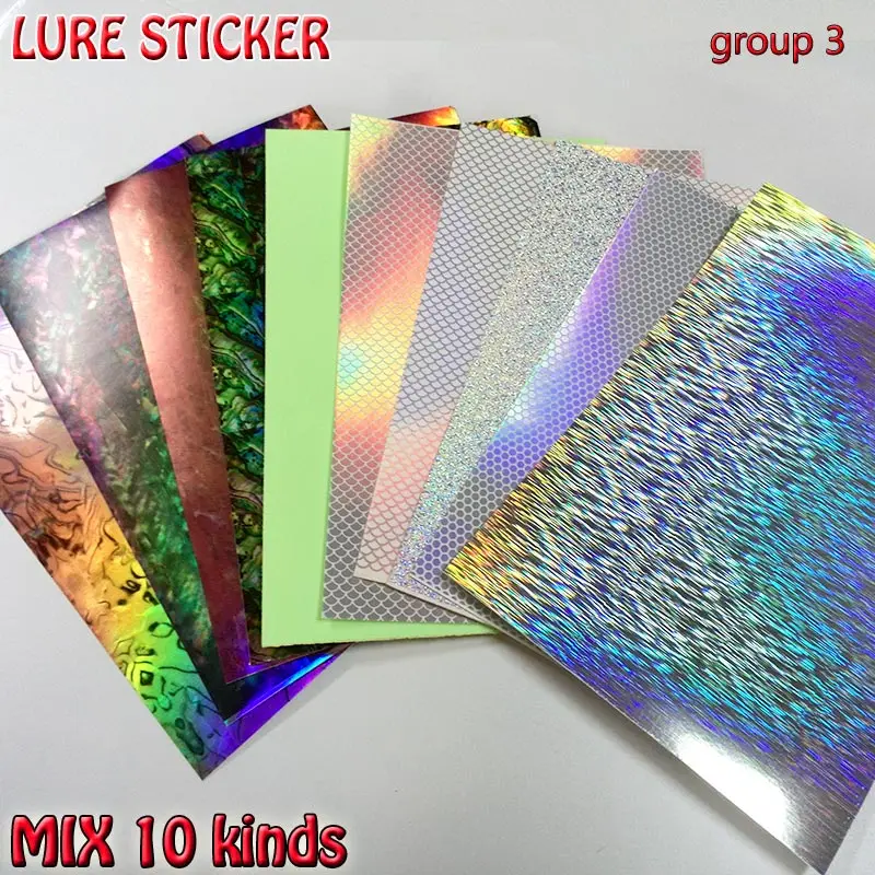 MIX 10 kinds 10paper group  lure stickers  fish scale skin  size:10cm*15cm  papers:10pcs/lot MIX