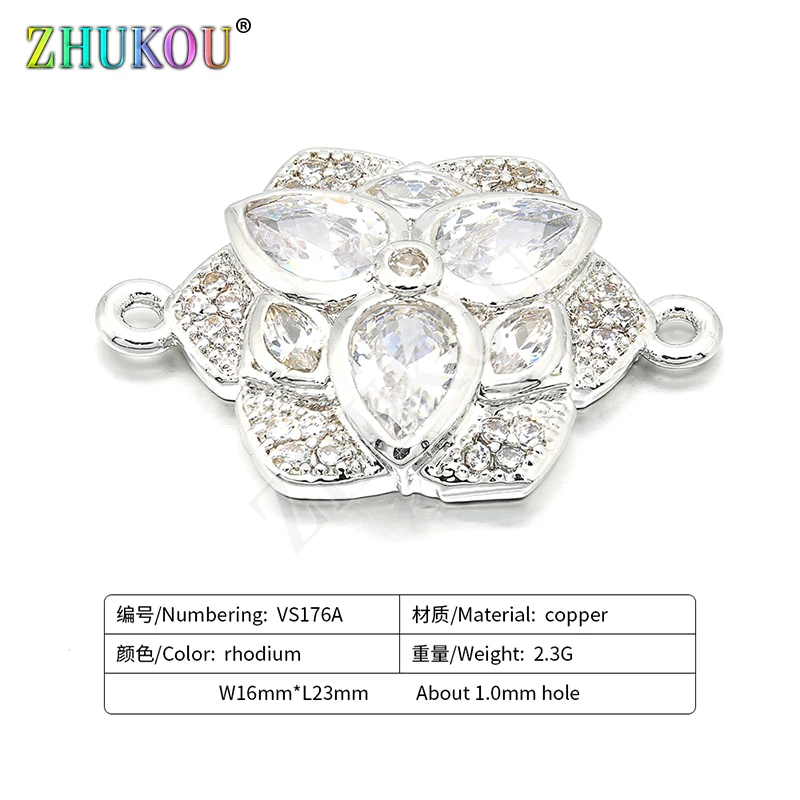 16*23mm Brass Handmade Cubic Zirconia Pendants Connector for DIY Jewelry Findings Making, Hole: 1mm, Model: VS176