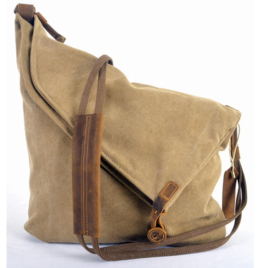 Retro vintage Leather Military Canvas Men\'s Messenger Bag Women Shoulder Bags for men Crossbody Bag Cotton Canvas Casual Bag