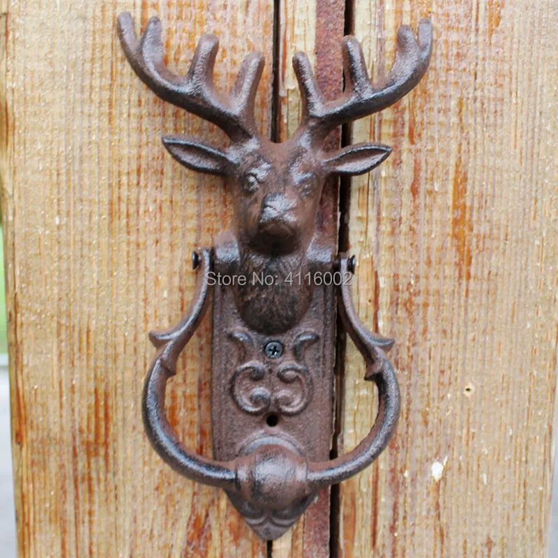 

2 Pieces Rustic Cast Iron Reindeer Door Knocker Deer Stag Head Door Handle Door Latch Country Rural Metal Gate Decor