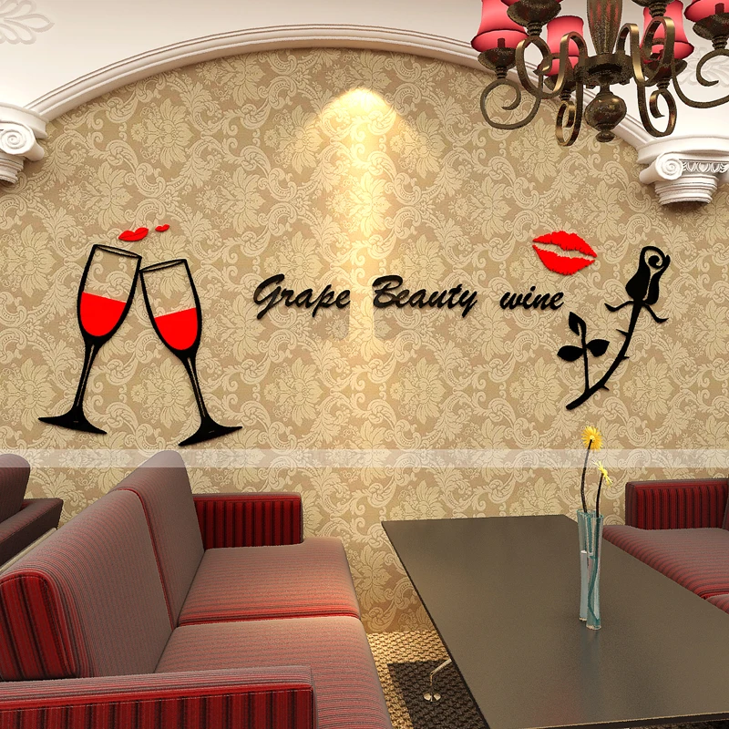 

Love red wine glass wall stickers romantic warm rose creative acrylic bar background living room bedroom wall sticker