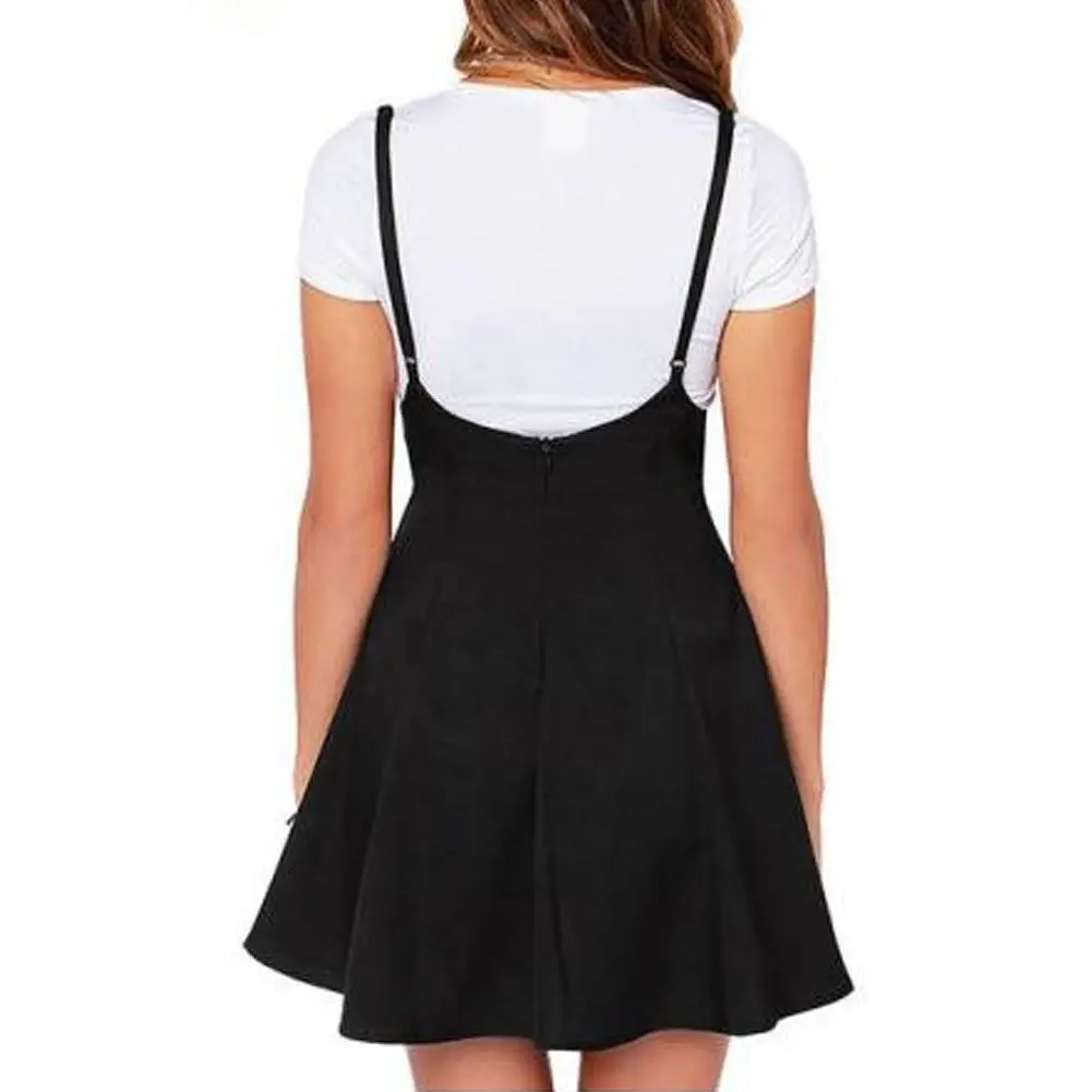 Plus Size 2XL Mini Skirt Women Black High Waist Solid Stretch Skirts Womens Preppy Flared Skater Swing Short Suspender Skirts