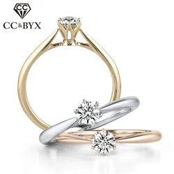 CC-Anillos simples chapados en plata para mujer, piedra redonda de circonita cúbica, joyería clásica, Anillos de compromiso de Boda nupcial, CC1456