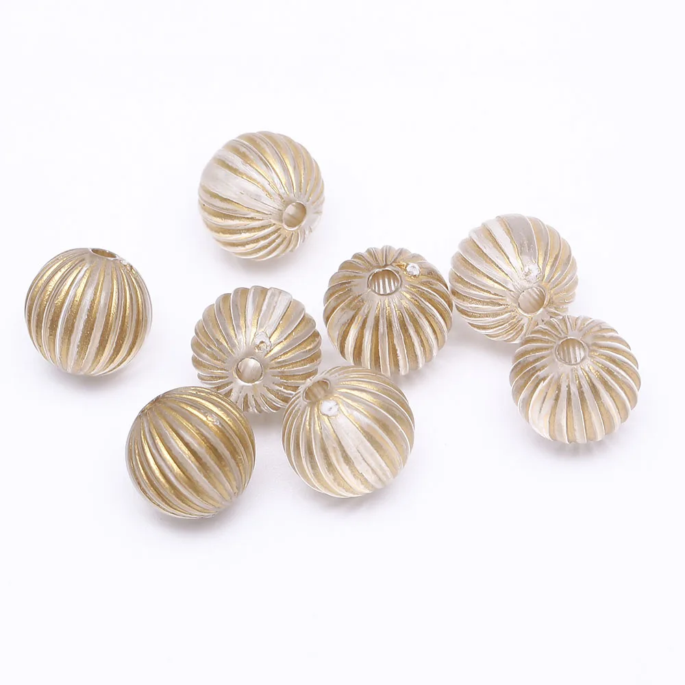 CHONGAI 100Pcs Fluted stripe Vintage Inspired Ethnic Stripe Round Acrylic Antique Design Spacer Bead For Jewelry Making DIY