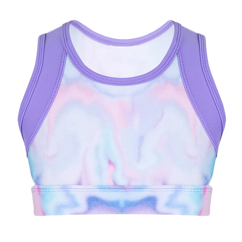 Kids Girls Colorful Ballet Crop Top Ballet Shorts Girl Gymnastic Swimsuit Tie-Dye Tanks Top for Ballet Stage Performance Workout