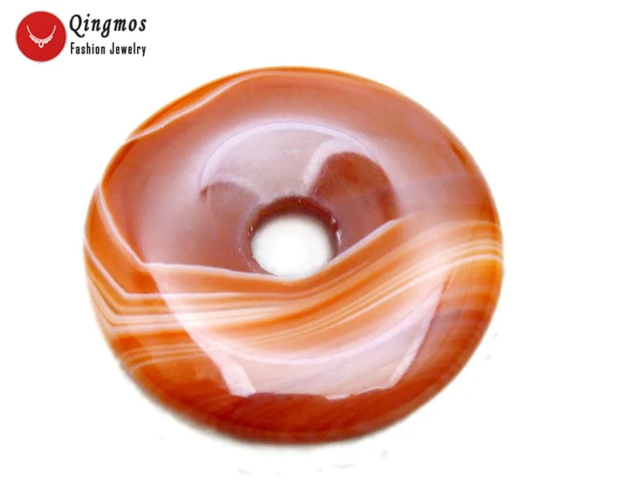 Qingmos One 40mm Natural Agates Pendant for Women with Donuts Shape Genuine Red Striped Agates Pendant Jewelry p98 Free Shipping