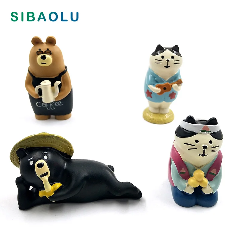 1pc Decole Cat Black Bear Granny figurine Resin Craft Anime Model home decor miniature fairy garden decoration DIY accessories