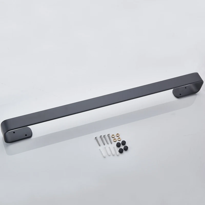 Square Towel Bar Black Space Aluminum Wall Mounted Washroom Single Towel Rack Hanging Holder Accessories Bathroom Towel Holder