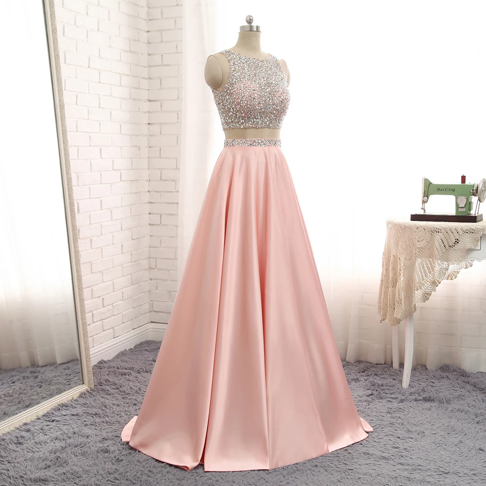 Zwei 2 Stück Prom Kleider für Graduation Perlen Satin Lange Abendkleider Kleider vestido de formatura