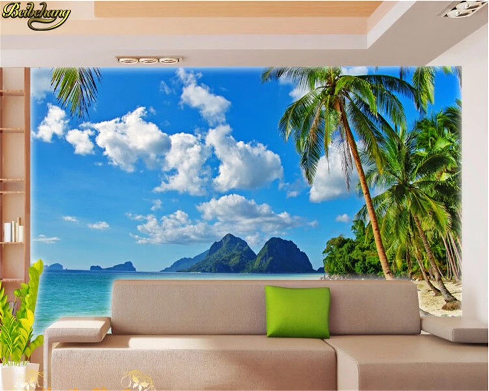 

beibehang Customize palm beach scenery wallpaper TV background 3d wallpaper bedroom living room sofa background wall mural