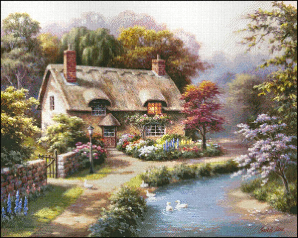 Duck Path Cottage - Counted Cross Stitch Kits - DIY Handmade Needlework for Embroidery 14 ct Cross Stitch Sets DMC Color