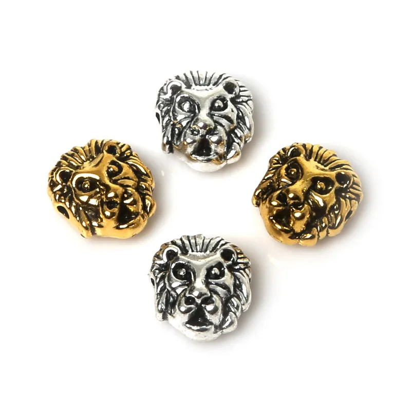 Hot- 10pcs/lot Antique Sliver Gold Color Tibetan Leo Lion Leopard Head Beads Spacer Bead Metal Charms For Jewelry Making
