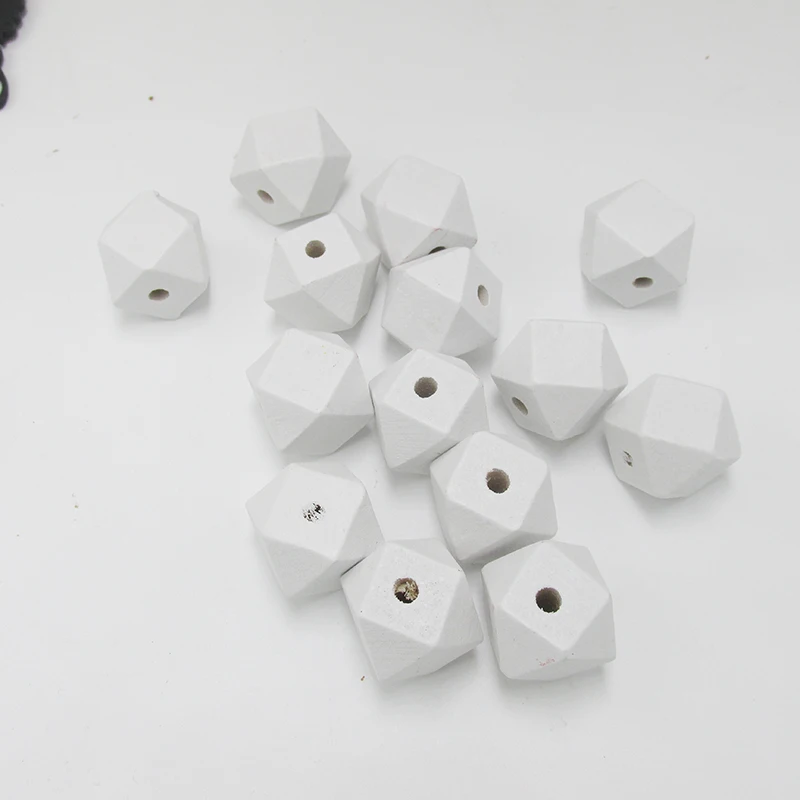 White color Faceted Wood Geometric Wood Beads