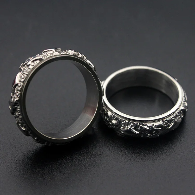 Fashion Rotatable ethnic totem Round Pattern Rings silver Color Stainless Steel Jewelry For Women man Gift Top Quality