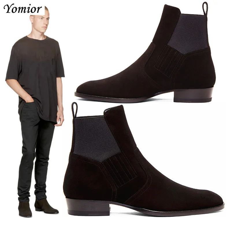 NEW Kanye West Style Chelsea Boots Fashion High Quality Men Ankle Boot Real Leather Wedding Party Motorcycle Boot Oxford Casual