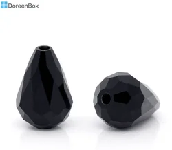 Doreen Box hot-  50Pcs Black Crystal Glass Faceted Teardrop Beads 5500 11x8mm(B08674)