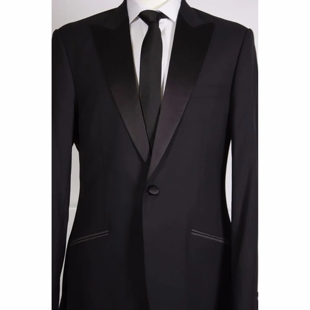 

Custom Made To Measure Black Wedding Suits For Men Black Satin Lapel,Bespoke Tailor Made Black Groom Wedding Tuxedos For Men