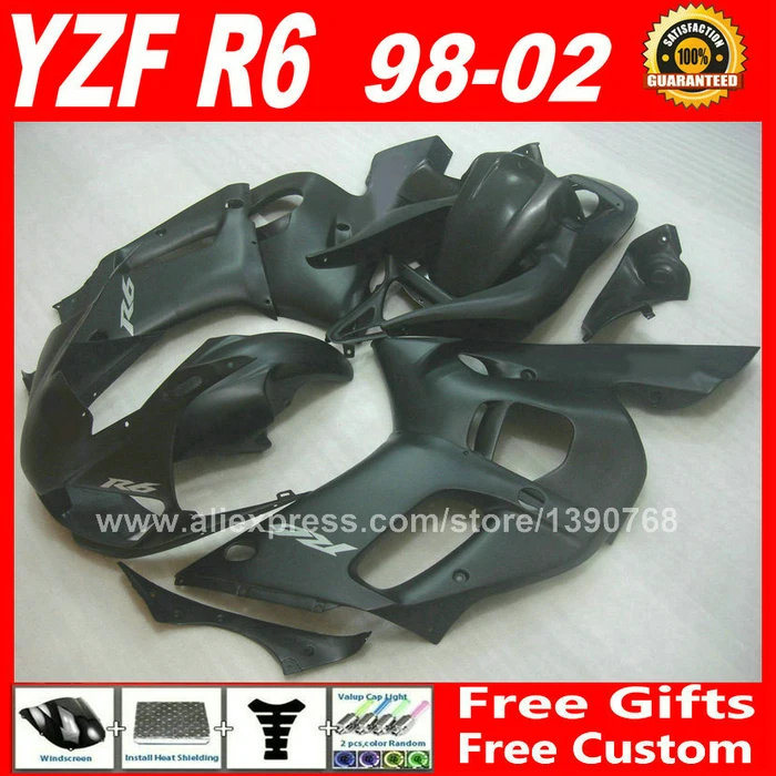 Matte flat black Fairings fit for YAMAHA YZF R6 1998 - 2002 plastic parts yzf-r6 1999 2000 2001 98 99 00 01 02 fairing kits S7C1