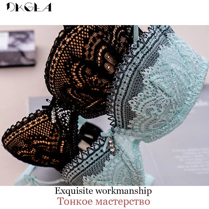 Fashion Black Bra Set Half Cup Plunge Thin Brassiere Women Bras Sexy Underwear Sets Cotton Embroidery Lace Lingerie Set Green