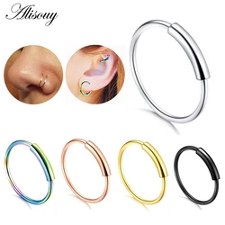 Alisouy 1pc 22G Steel Hinged Clicker Seamless Piercing Nose Ring Hoop Lip Ear Ring 6/8/10/12mm Body Jewelry Piercing Clip Gift