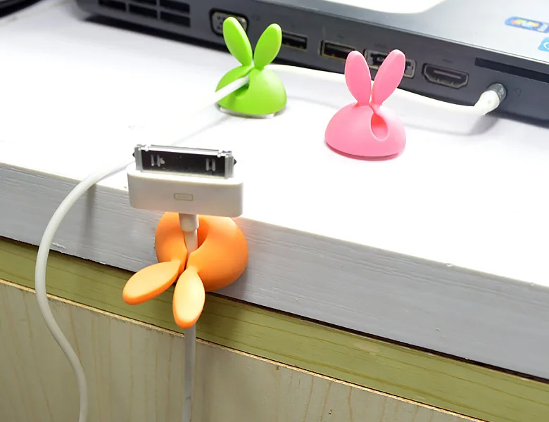 

Newest 4pcs/Lot rabbit ear silicone desktop winder cable organizer cable Home office computer headphone bobbin wires holder