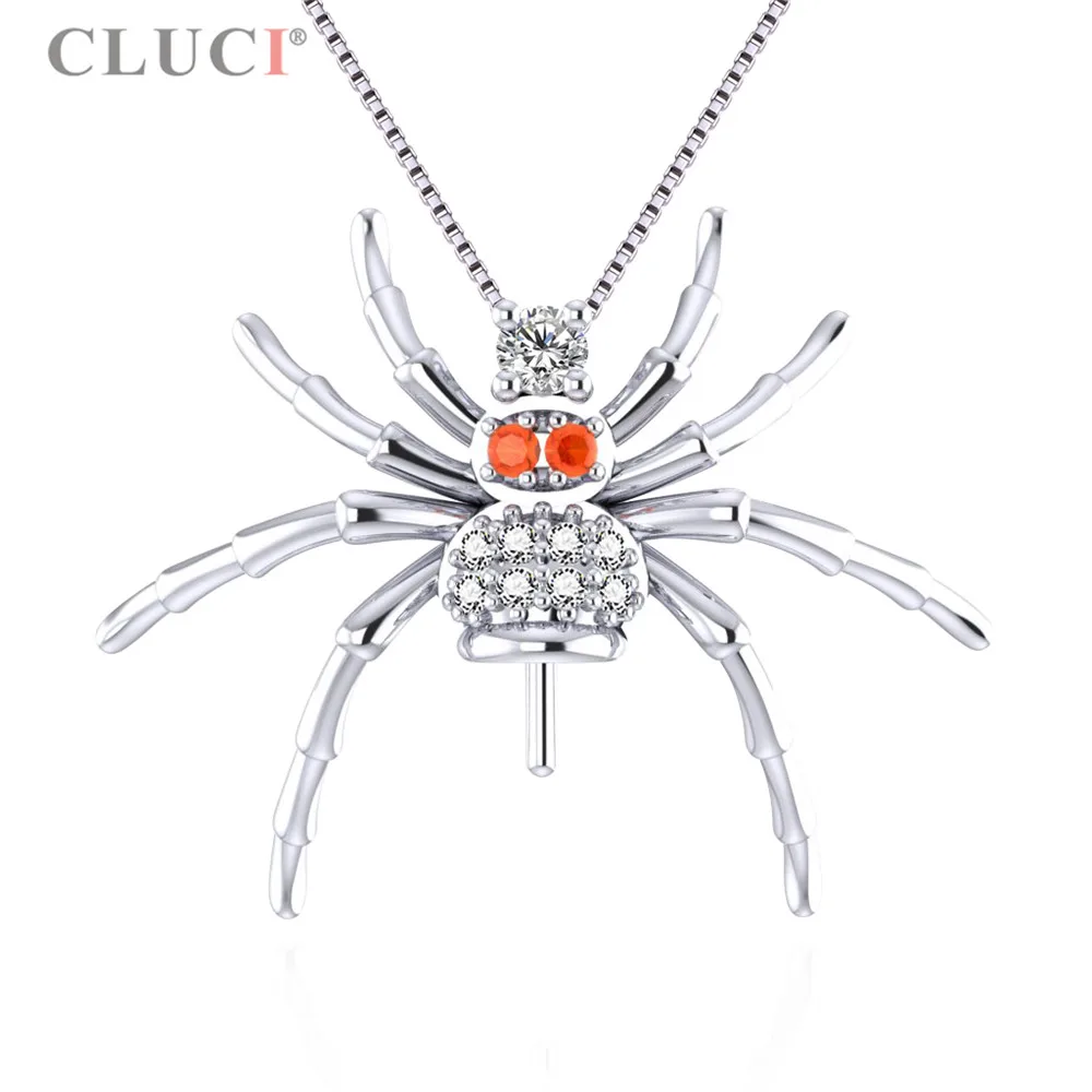 CLUCI Spider Necklace Halloween & Pearl Pendants with 925 steling silver white & red CZ Spider For Women Halloween gifts SP344SB