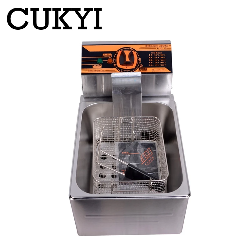 CUKYI Electric deep fryer commercial household kitchen frying machine chip cooker basket French fries Deep frying pan 6L 2.5KW