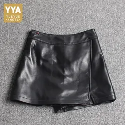 Delle Donne di modo Asimmetrico Shorts Gonne di Alta Qualità di pelle di Pecora di Cuoio Reale Shorts Casual Streetwear Delle Signore Slim Fit Shorts Gonne