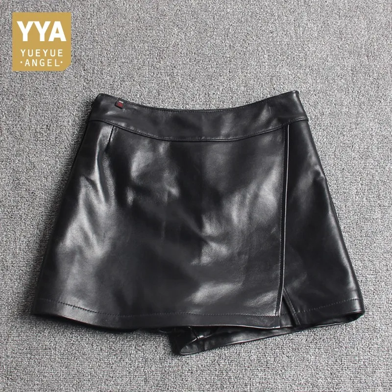 Modne damskie asymetryczne krótkie spódniczki najwyższej jakości kożuchy prawdziwe skórzane szorty casualowe w stylu streetwear damskie Slim Fit krótkie spódniczki