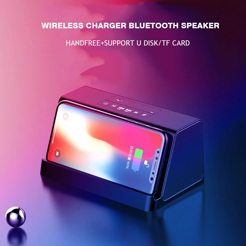 

Stereo Bluetooth Speaker Wireless Charger for Smartphone Portable Bass Power Bank Sound Box Fast Charging For iPhone X 8