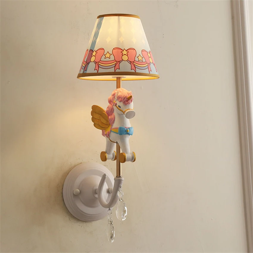 

Cartoon Pegasus Children's Bedroom Wall Lamps Boys Girls Bedroom Bedside Sconce Wall Lights Nordic Living Room Corridor Fixtures