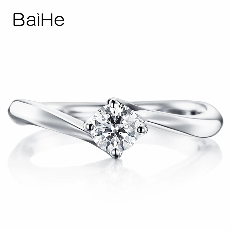 

BAIHE Solid 10K White Gold(AU417) About 0.25ct Certified Round Moissanite Engagement Wedding Women Trendy Fine Jewelry Gift Ring