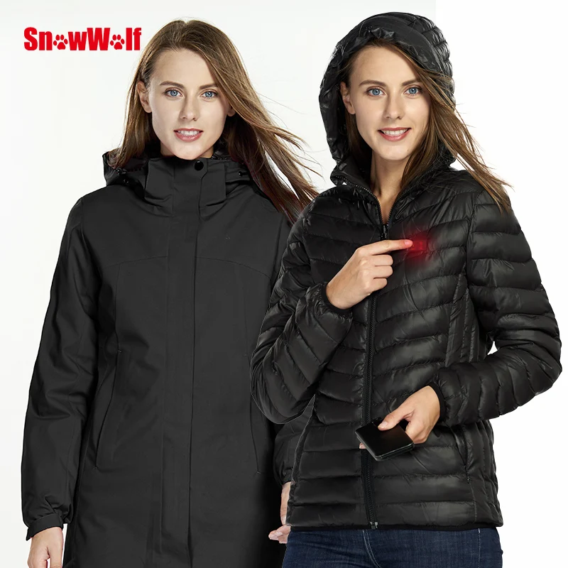 Snowwolf  Women Winter Outdoor Ski Suit USB Infrared Heating Hooded Ski Jacket Electric Thermal Snowboard Clothing Coat