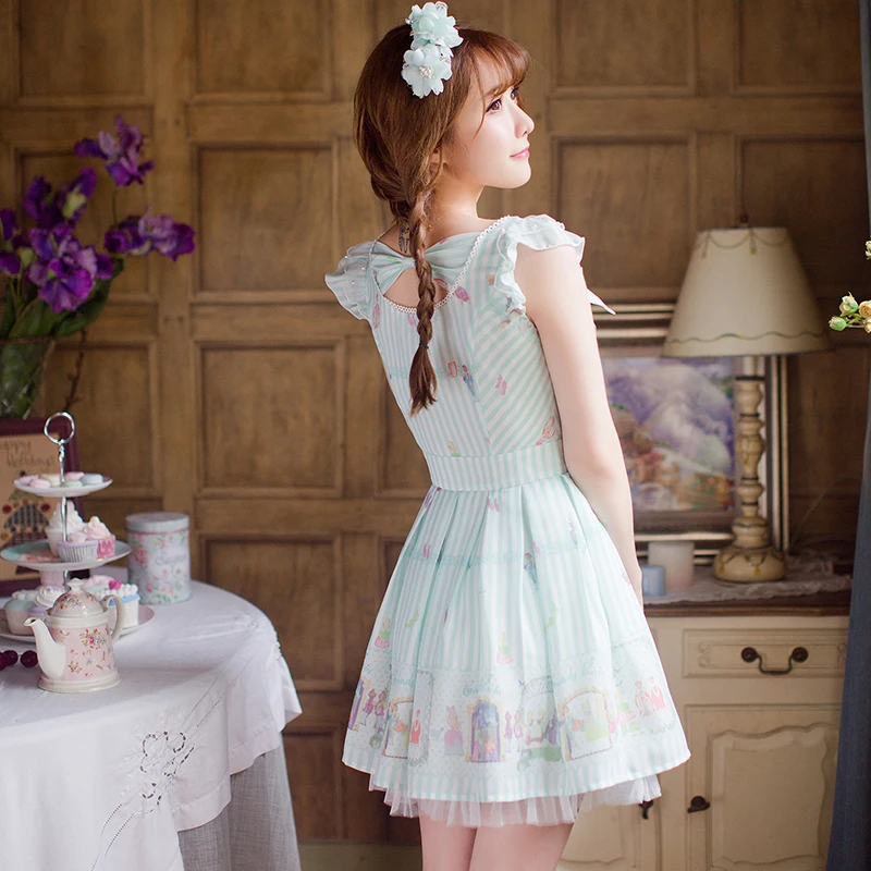 Princess sweet lolita dress Candy rain summer new Japanese style sweet printing chiffon princess refreshing dress C16AB6085