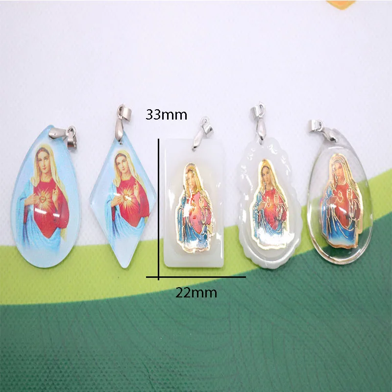 

50 pieces, Catholic Virgin Mary Medal Pendant, Red Heart Virgin Mary Jewelry Mercy Jesus Cross Medal Gift