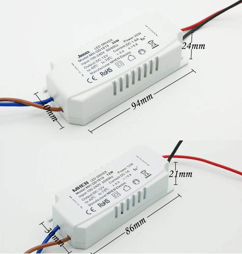 LEDドライバー AC 100-240V DC 12V PATIKIL 12-18W 240mA LED Driver, AC 100-240V Output 36-54V DC Male