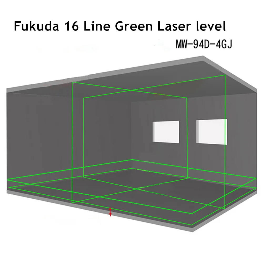 2pcs Battery Fukuda 4D 16 Green lines 532NM 4D16Lines laser level,Self-Leveling 360 Horizontal,Vertical Cross Super Powerful