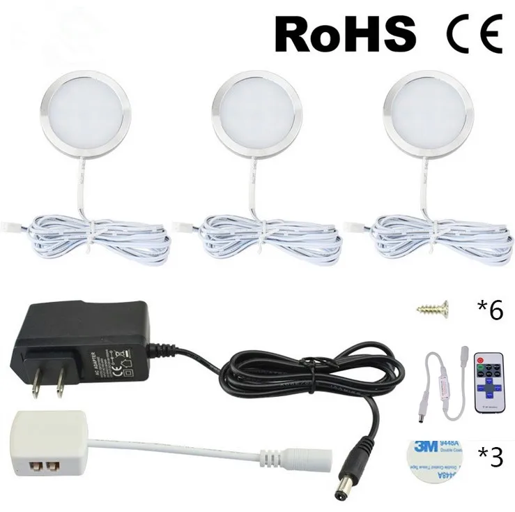 LED Under Cabinet spot Lights Kitchen Counter 3/4/6/8 PCS Remote Control 12 LED Puck Lights Dimmable Lighting ceiling Lamp