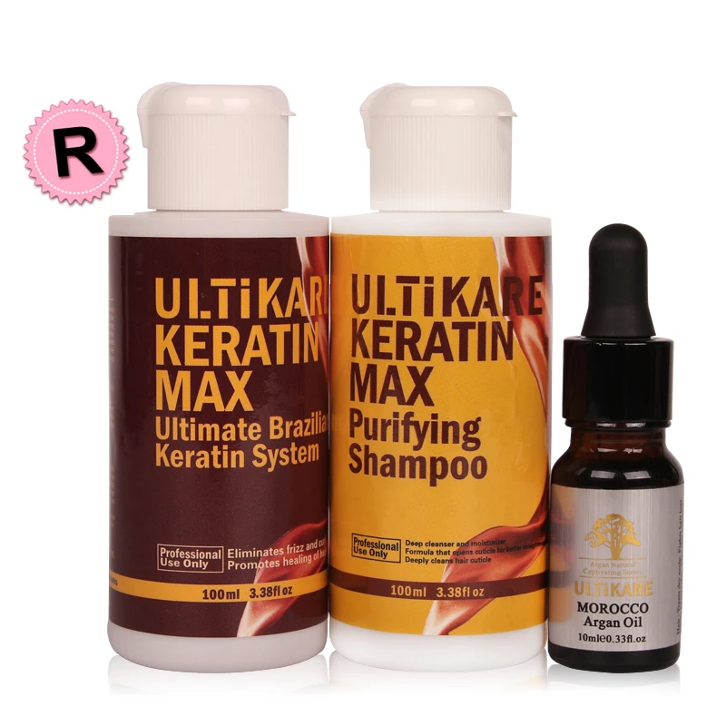 

Hot Sale Set Brazilian Keratin 12% Formalin 100ml Keratin Hair Treatment +100ml Purifying Shampoo With Free Small 10ML Argan Oil