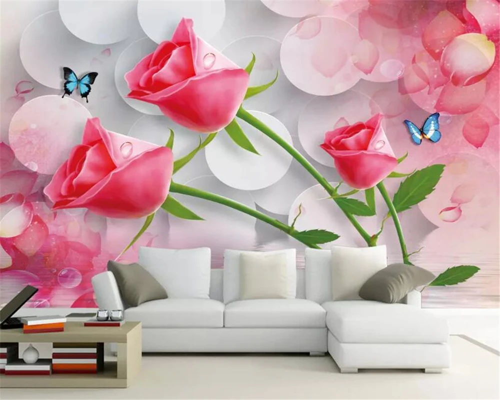 

Custom Photo 3D mural wallpaper Romantic Red Rose Butterfly background walls living room bedroom decoration paper 3d wallpaper