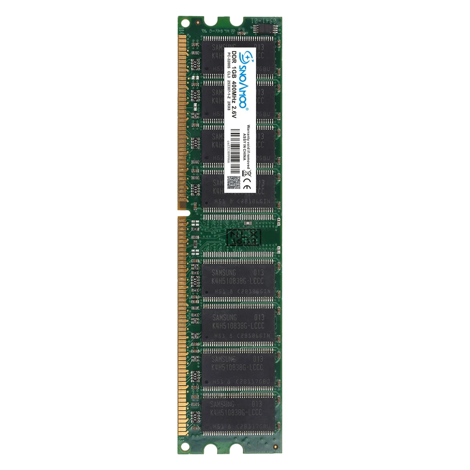 SNOAMOO Computador Desktop RAMs usados DDR 333MHz 1GB PC-2700U DDR1 400MHz DIMM Não-ECC 184Pin Memória Lifetime Warr